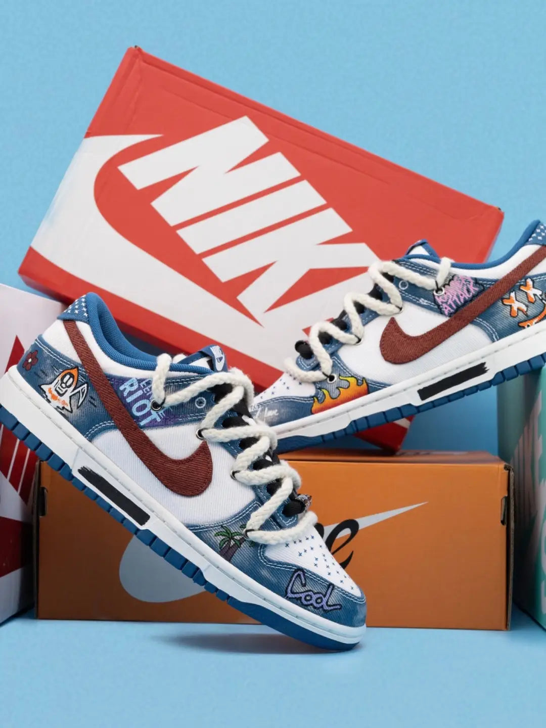 [Custom Cowboy Graffiti] Dunk Skateboarding Shoes Twine Shoelace Unisex