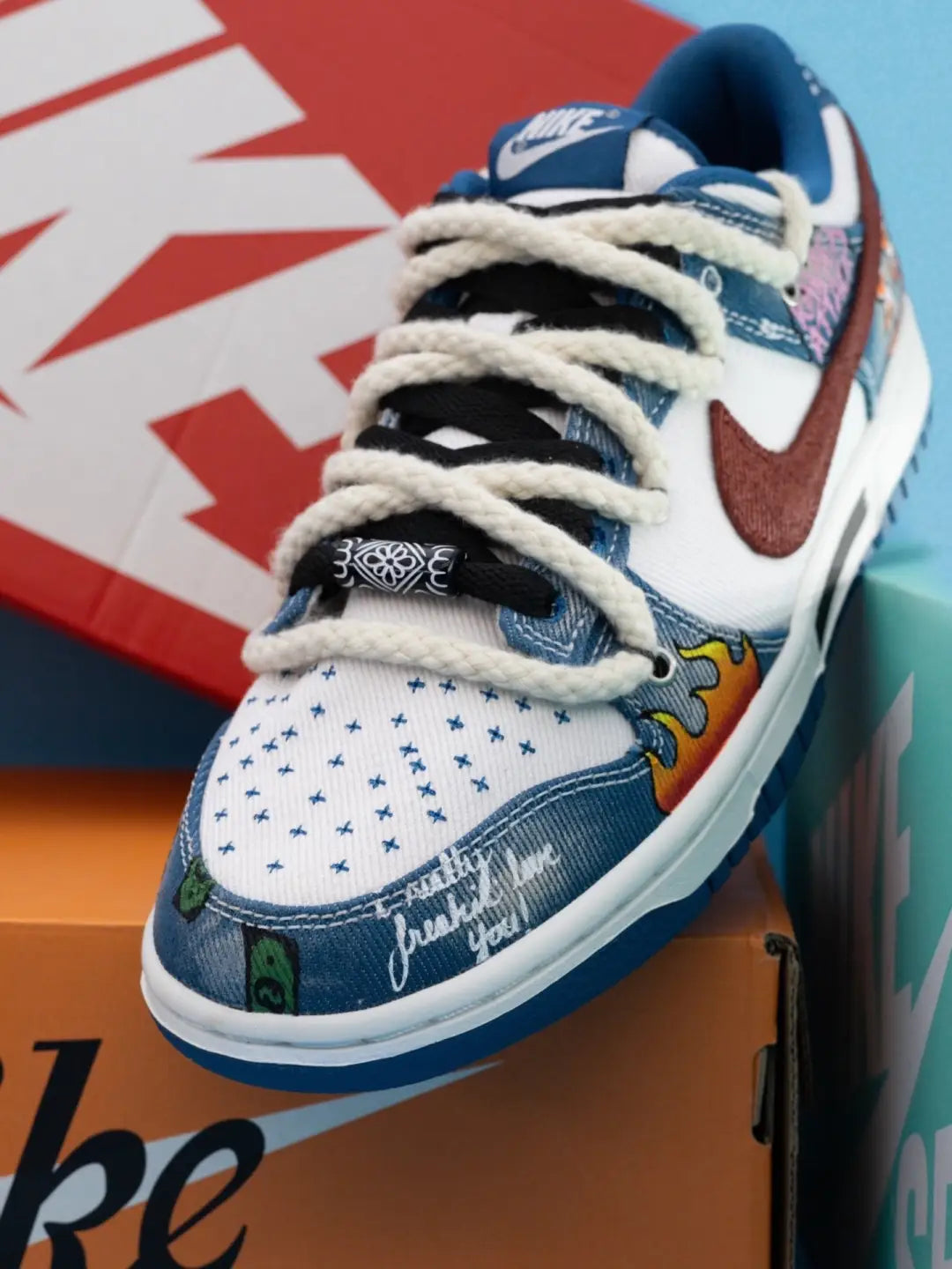 [Custom Cowboy Graffiti] Dunk Skateboarding Shoes Twine Shoelace Unisex