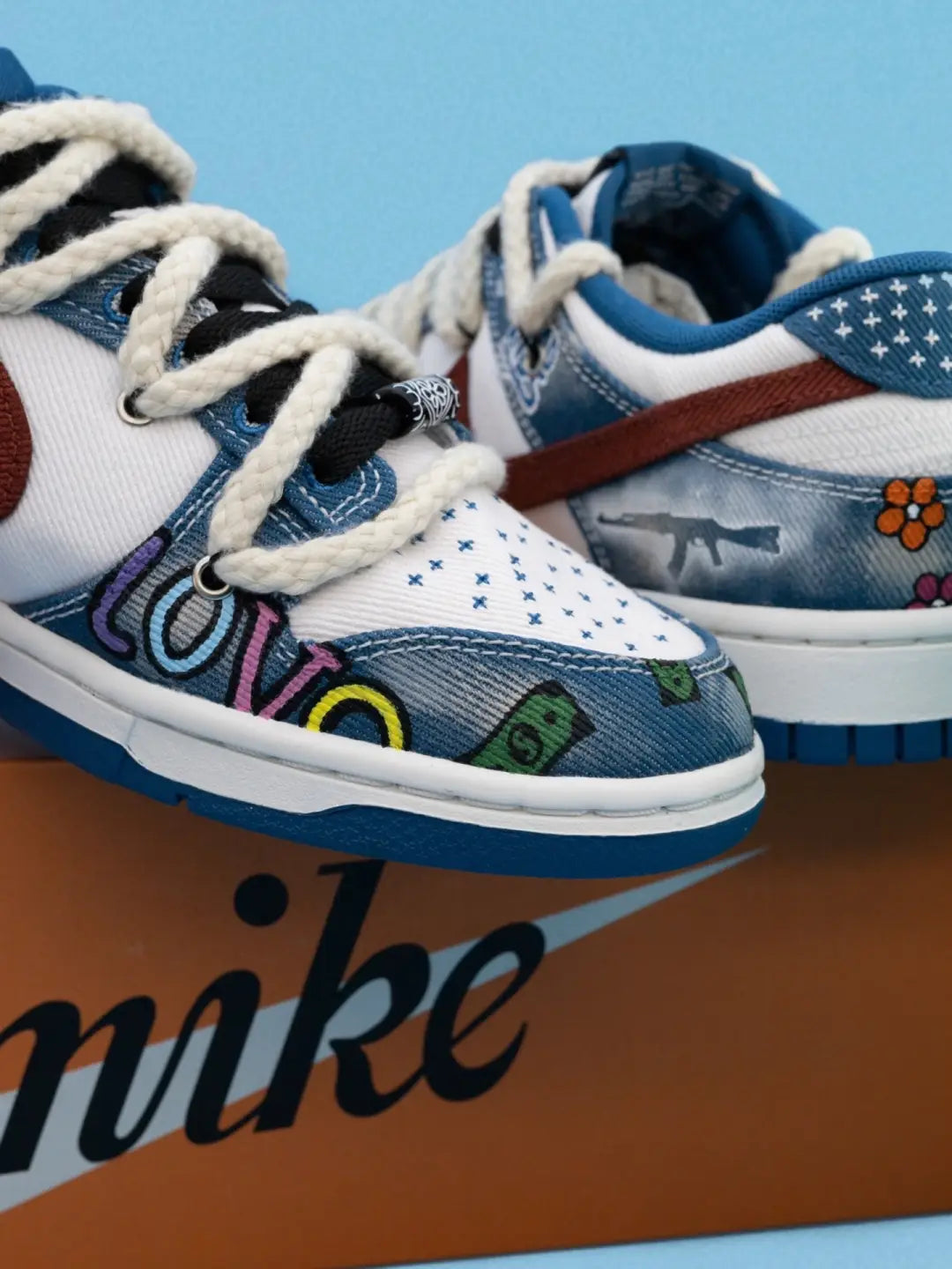 [Custom Cowboy Graffiti] Dunk Skateboarding Shoes Twine Shoelace Unisex