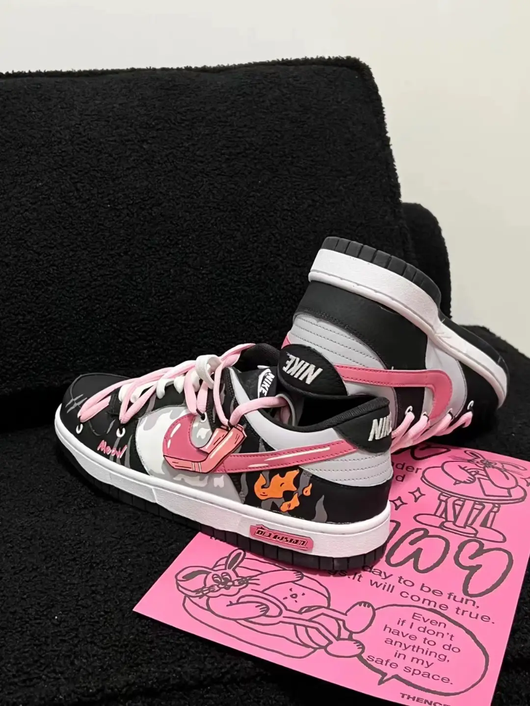 [Custom Harley cat]  Dunk Skateboarding Shoes Men Low-top Black/pink