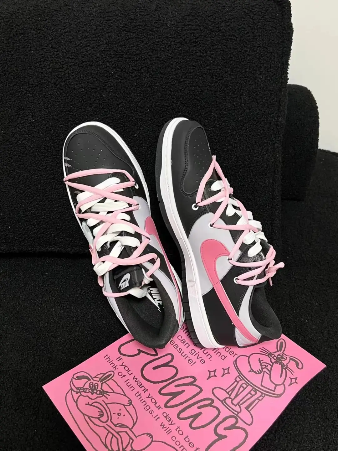 [Custom Harley cat]  Dunk Skateboarding Shoes Men Low-top Black/pink