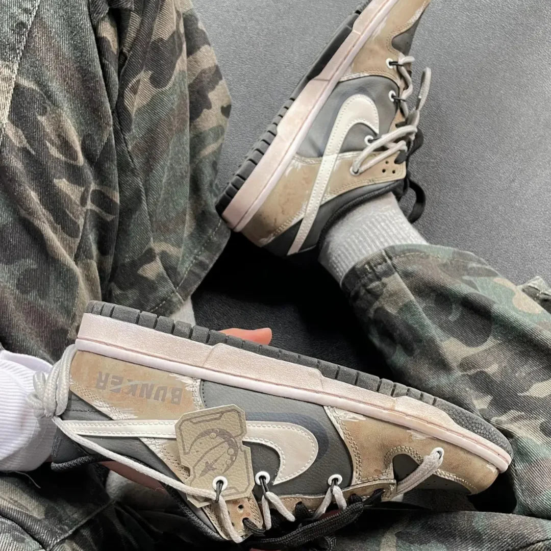 [Custom Cover]  Dunk Skateboarding Shoes Low-top Beige/black/brown