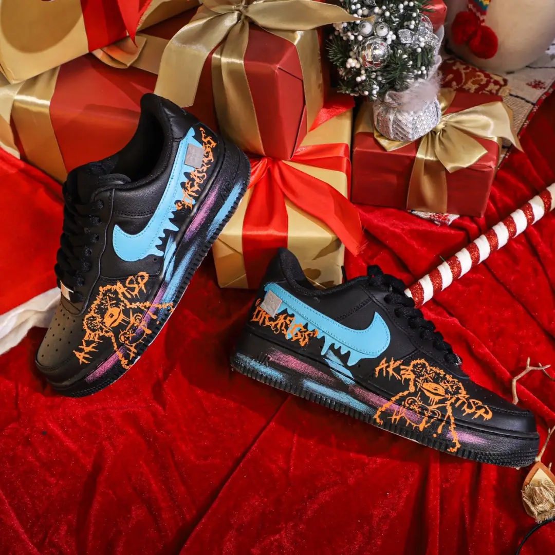 [Custom Men's Christmas Eve bear graffiti]  Air Force 1 Skateboarding Shoes Men