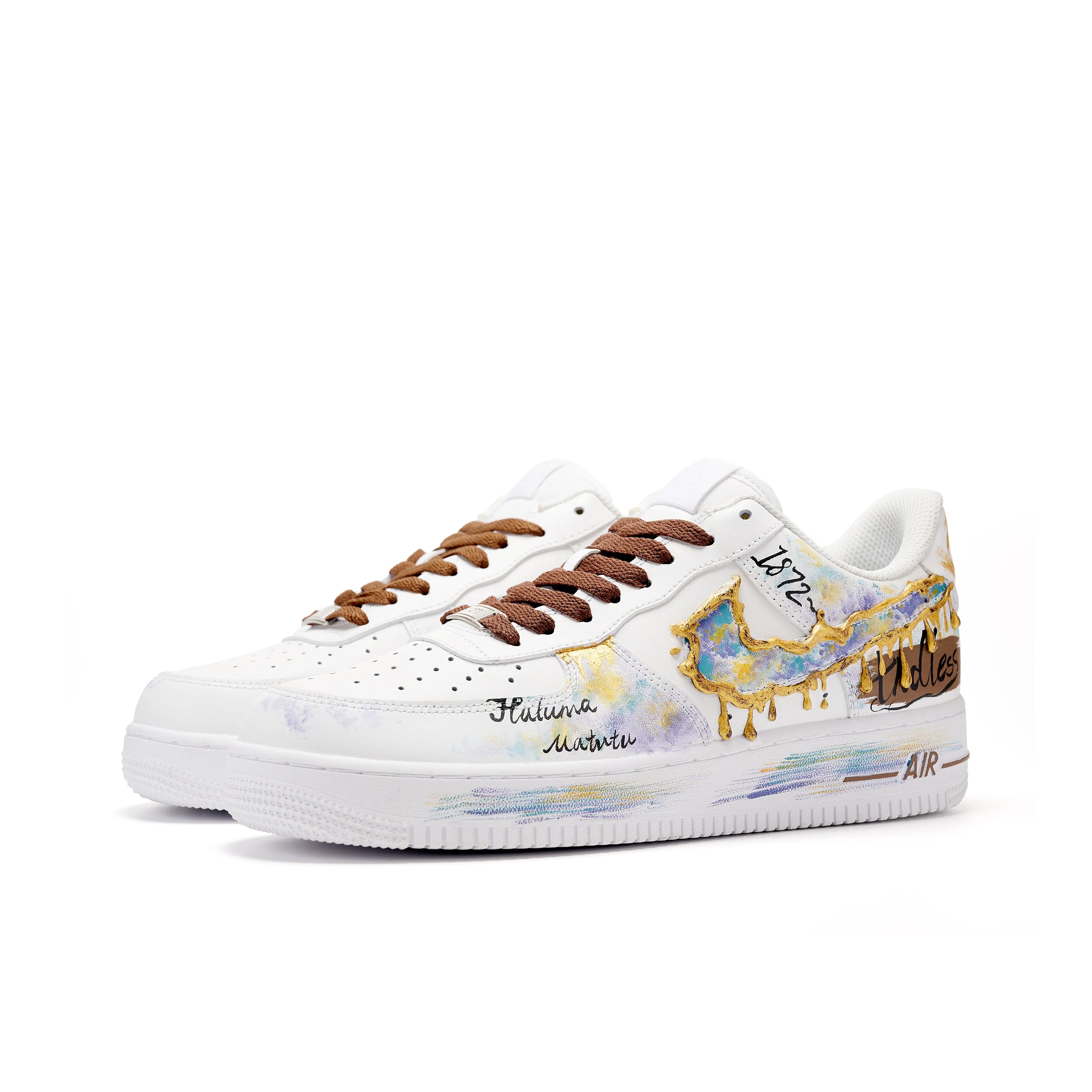 [Customized Floating Dreams, Shading, Water Lilies] Air Force 1 Shoes Unisex White/Brown