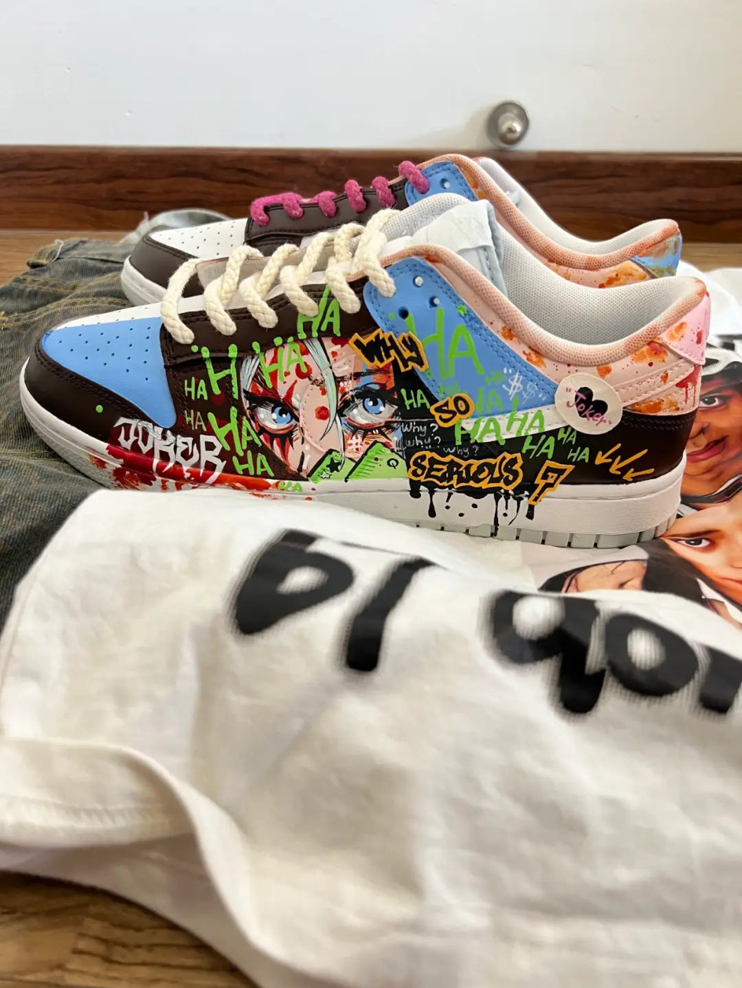 Harley Quinn - Mismatched Sneakers  Graffiti Hand-Painted Men's