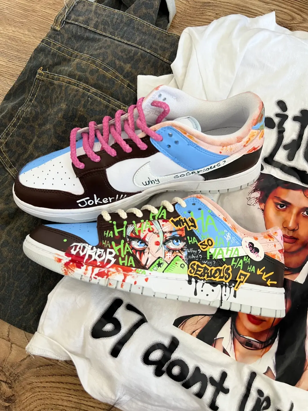 Harley Quinn - Mismatched Sneakers  Graffiti Hand-Painted Men's