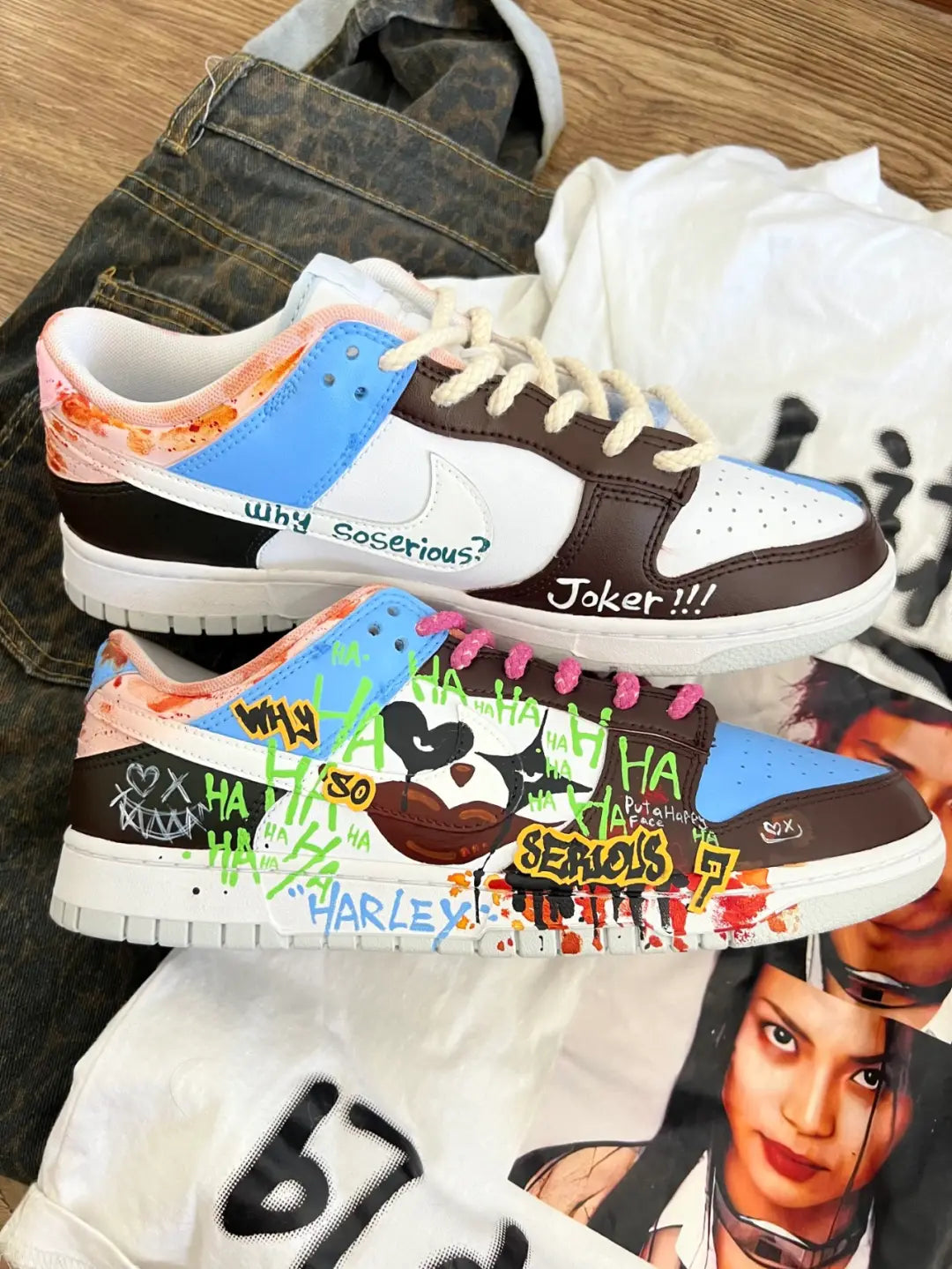 Harley Quinn - Mismatched Sneakers  Graffiti Hand-Painted Men's