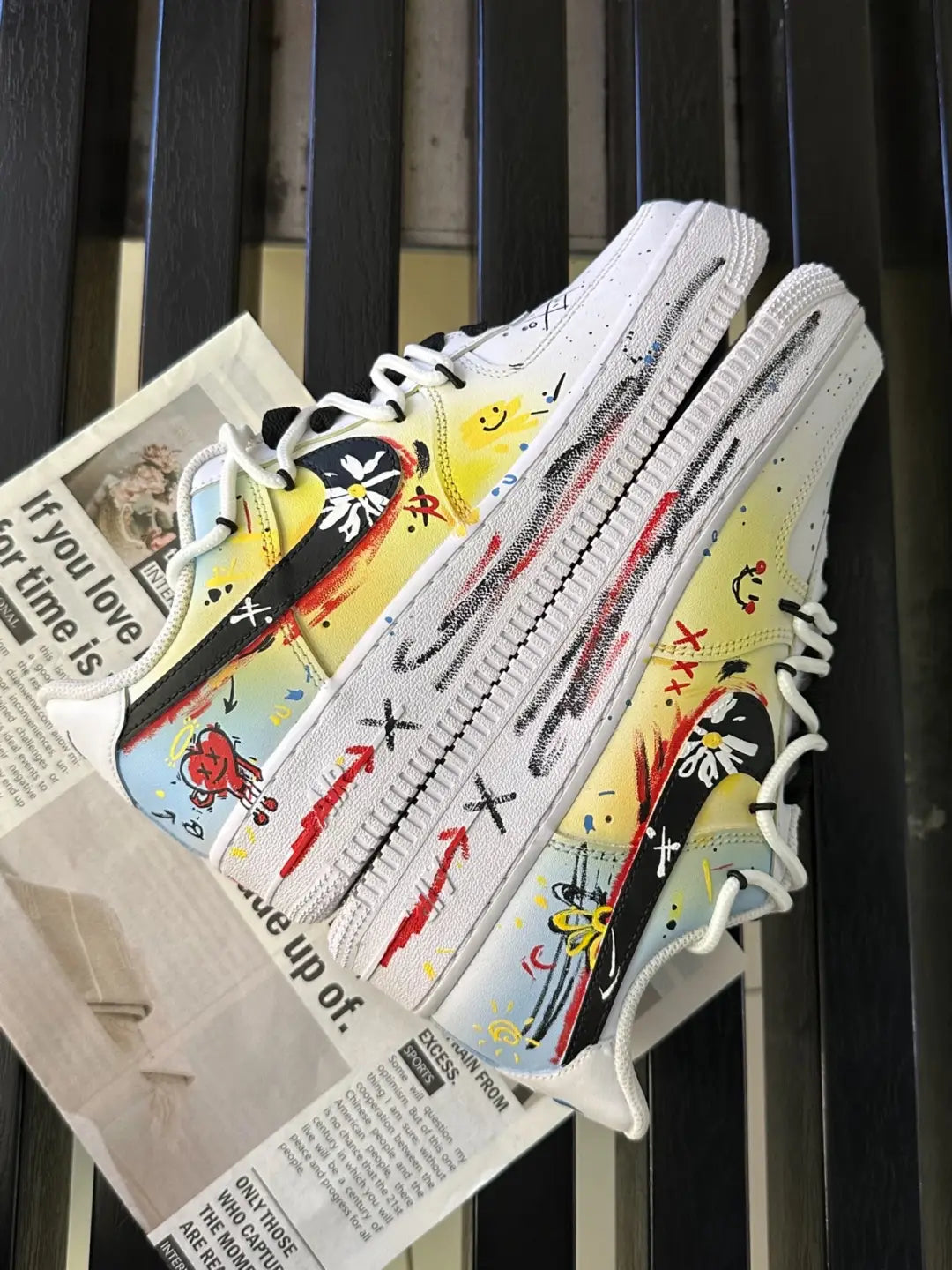 [Custom Female Mondrian graffiti]  Air Force 1 Skateboarding Shoes Women's