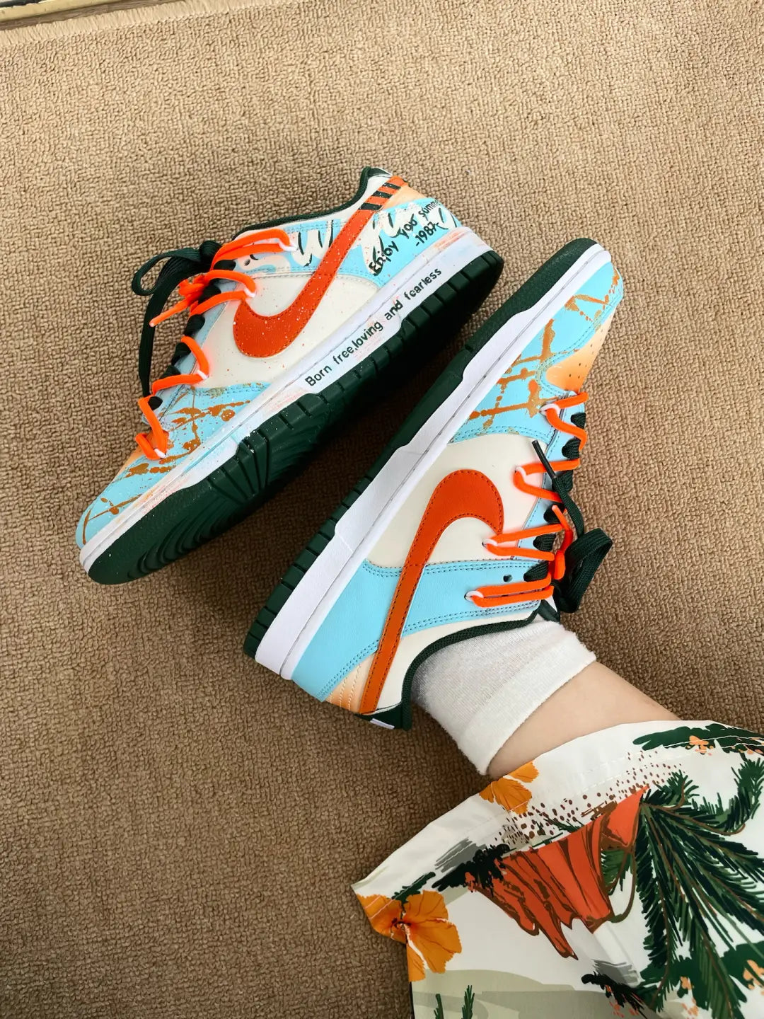 [Custom Hawaiian Sunshine] Dunk Low Skateboard Shoes Unisex Orange/Blue