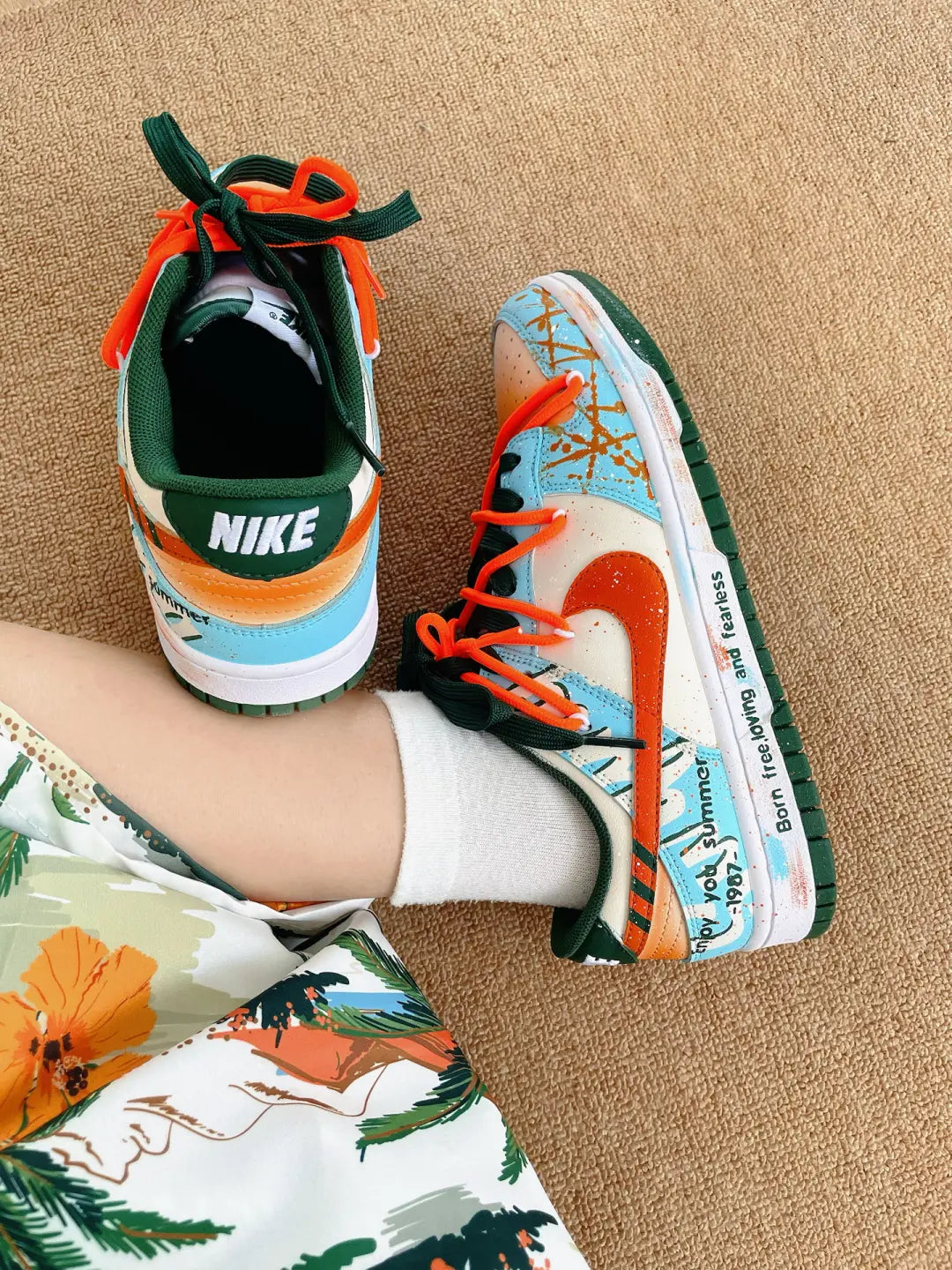 [Custom Hawaiian Sunshine] Dunk Low Skateboard Shoes Unisex Orange/Blue