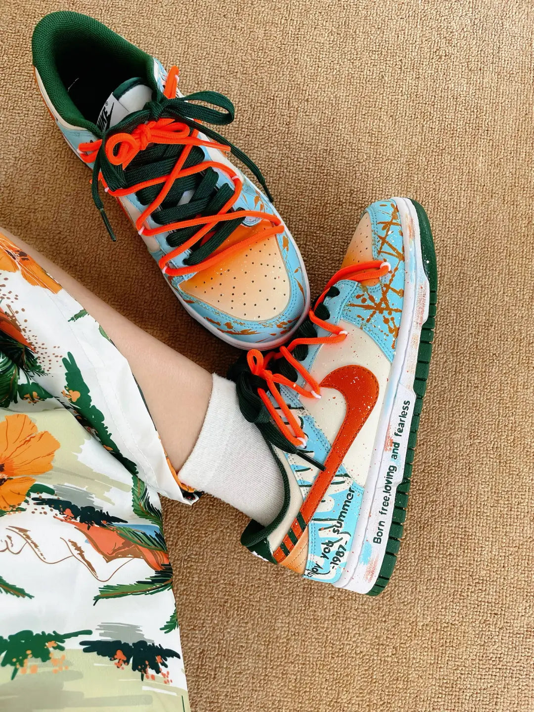 [Custom Hawaiian Sunshine] Dunk Low Skateboard Shoes Unisex Orange/Blue