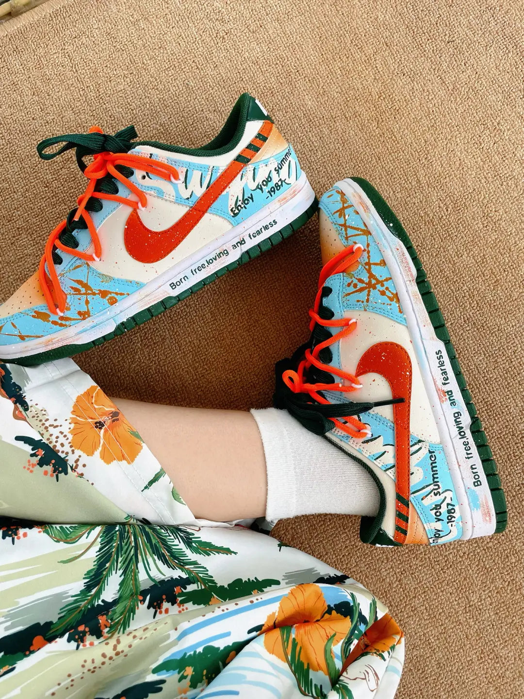 [Custom Hawaiian Sunshine] Dunk Low Skateboard Shoes Unisex Orange/Blue