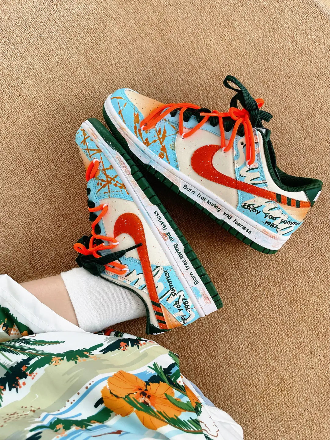 [Custom Hawaiian Sunshine] Dunk Low Skateboard Shoes Unisex Orange/Blue