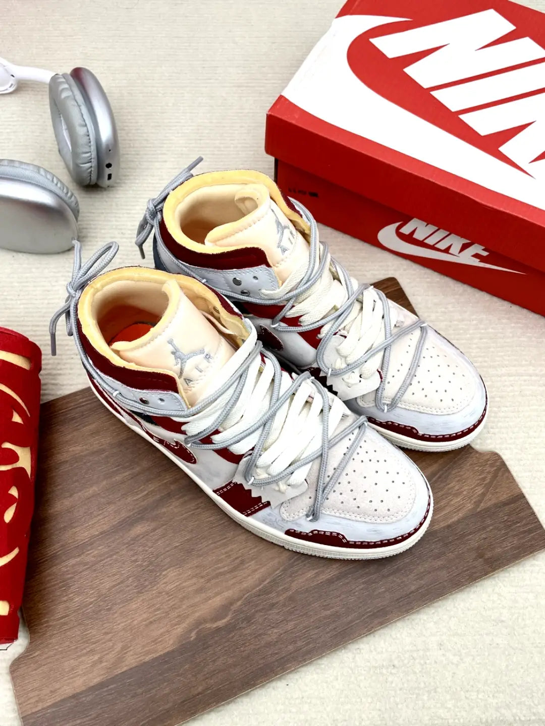 [Custom Trendy Deconstructed] Jordan Air Jordan 1 Mid Skateboarding Shoes Unisex