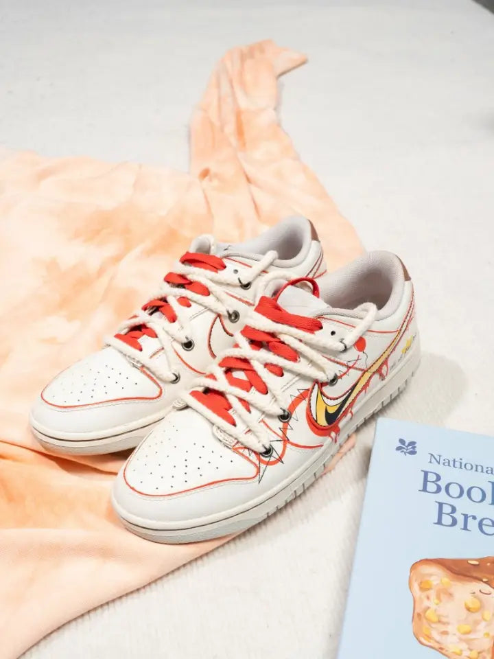 [Custom Halloween Clown] Dunk Skateboarding Shoes Unisex Low-top White/Red