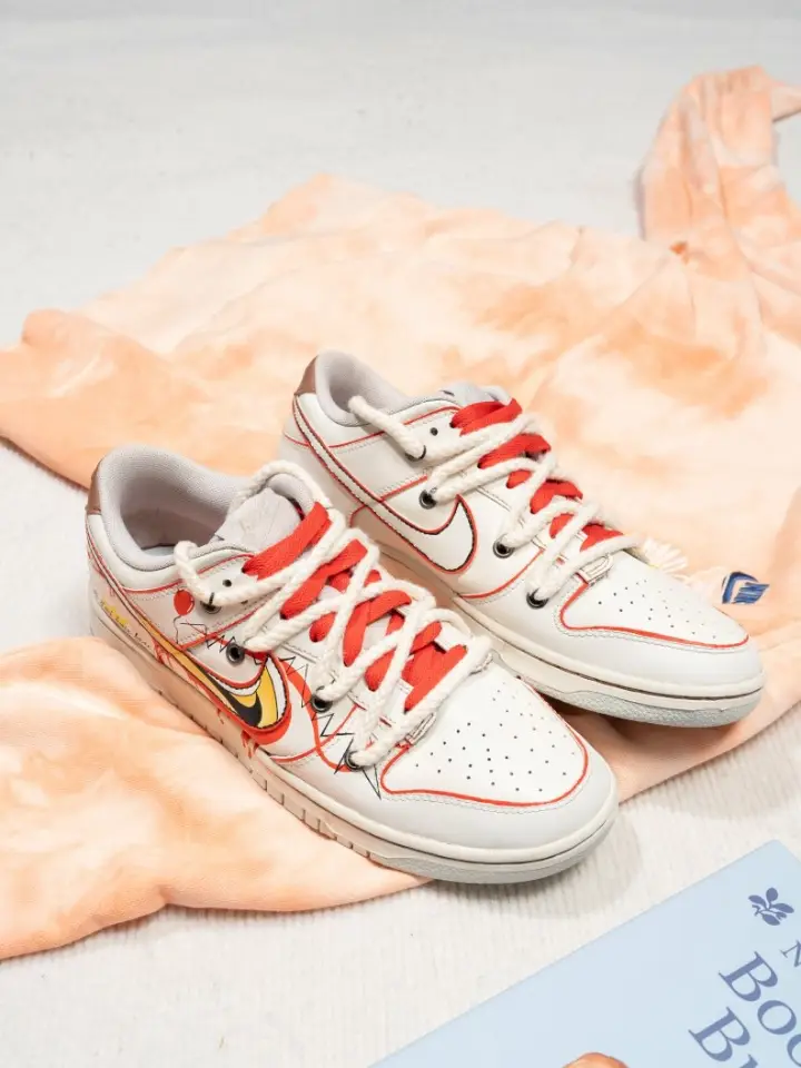 [Custom Halloween Clown] Dunk Skateboarding Shoes Unisex Low-top White/Red