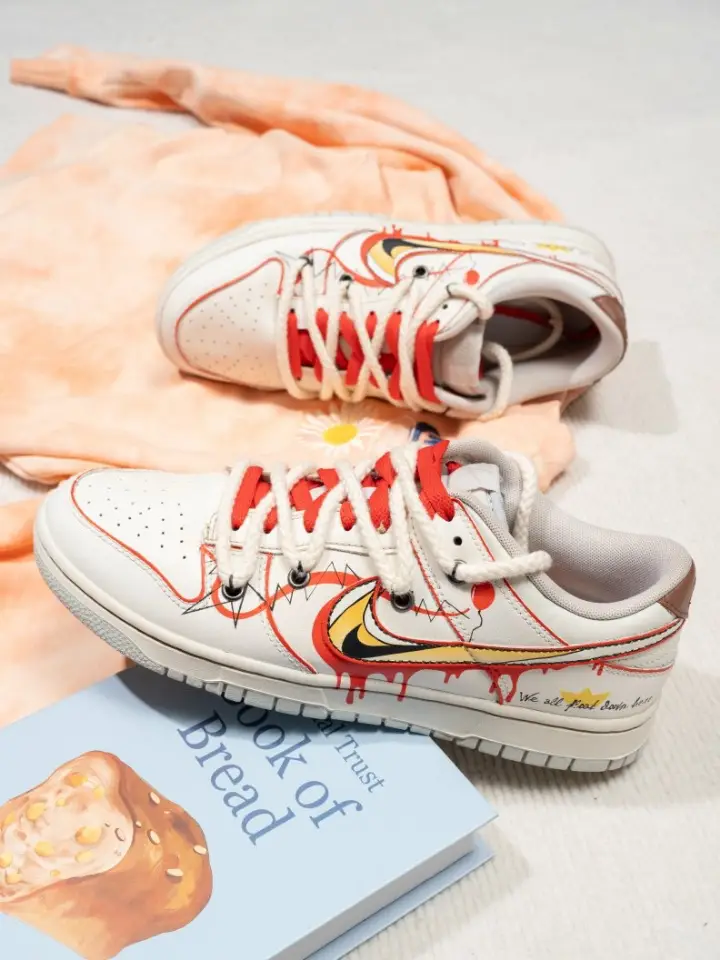 [Custom Halloween Clown] Dunk Skateboarding Shoes Unisex Low-top White/Red