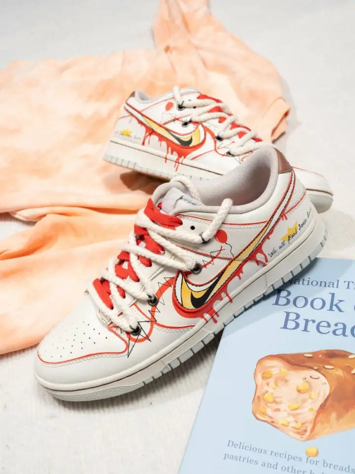 [Custom Halloween Clown] Dunk Skateboarding Shoes Unisex Low-top White/Red