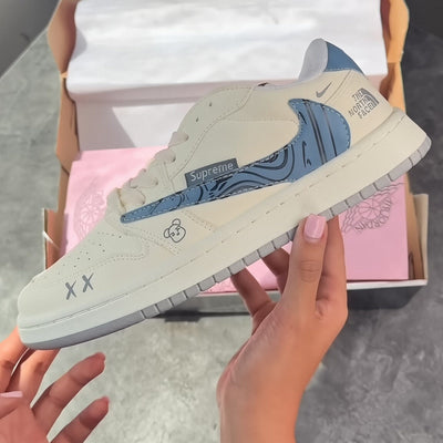 [Custom Blue Zebra] Air Force 1 Low - Top Unisex Skateboarding Shoes White/Blue