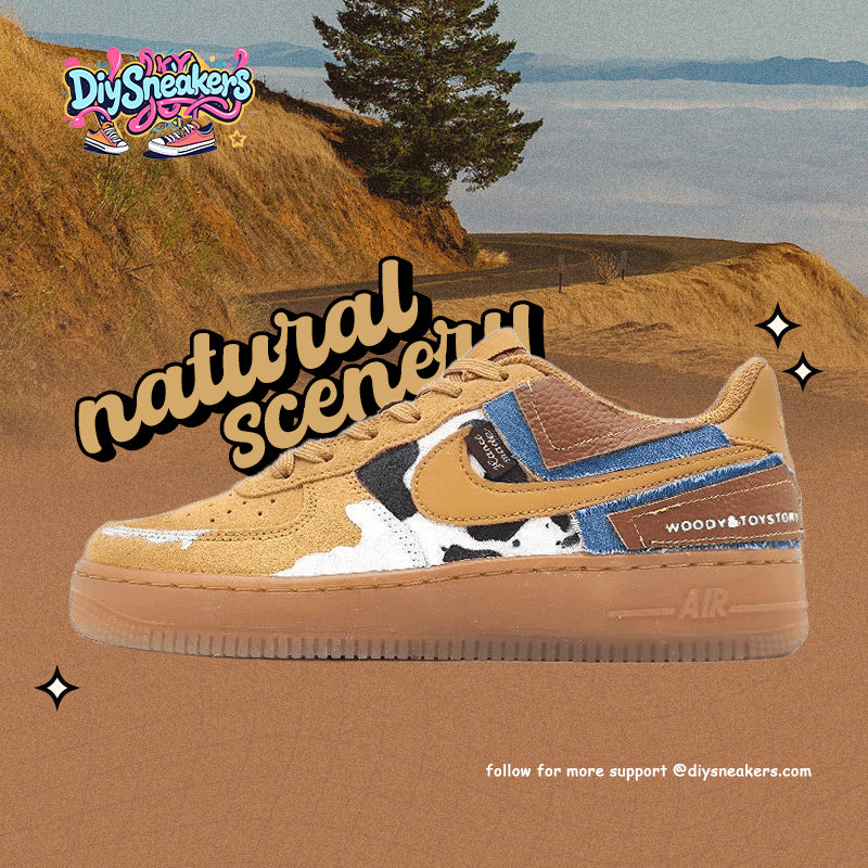 [Custom Woody Cowboy]  Air Force 1 Skateboarding Shoes Low-top Unisex White/Black/Blue Unisex