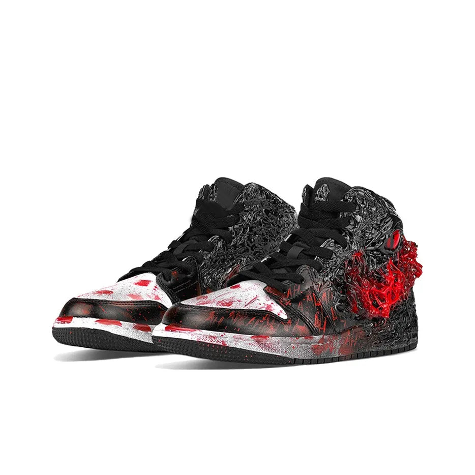 [Custom Joker - It] Air Jordan 1 Mid Top Unisex Skateboarding Shoes Black/Red