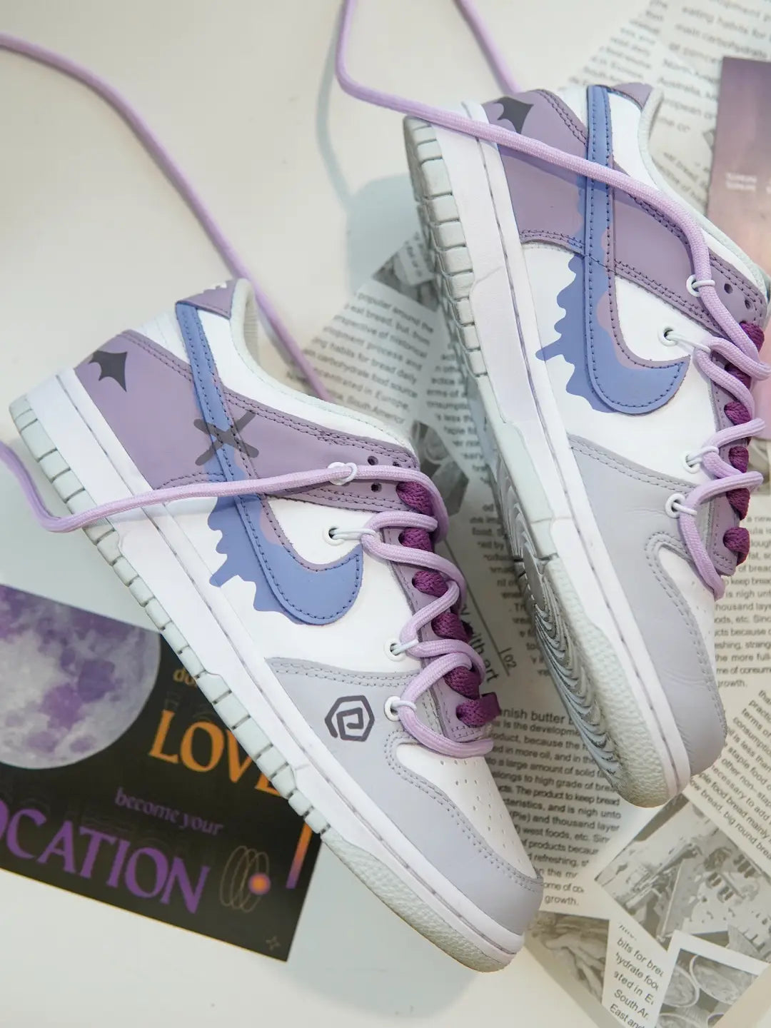 [Custom Clumsy Little Devil] Dunk Skateboarding Shoes Unisex Low-top Purple/Gray/White