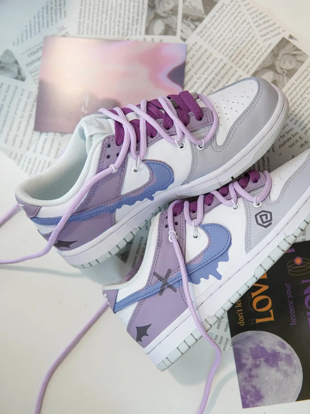 [Custom Clumsy Little Devil] Dunk Skateboarding Shoes Unisex Low-top Purple/Gray/White