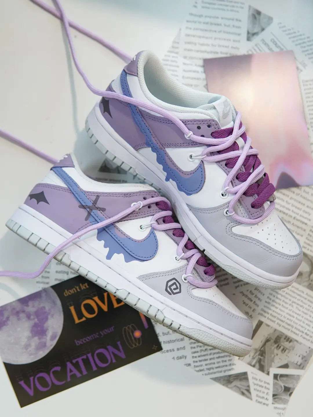 [Custom Clumsy Little Devil] Dunk Skateboarding Shoes Unisex Low-top Purple/Gray/White