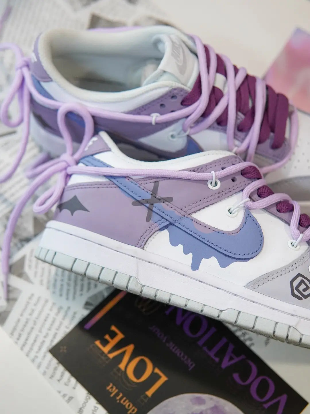 [Custom Clumsy Little Devil] Dunk Skateboarding Shoes Unisex Low-top Purple/Gray/White