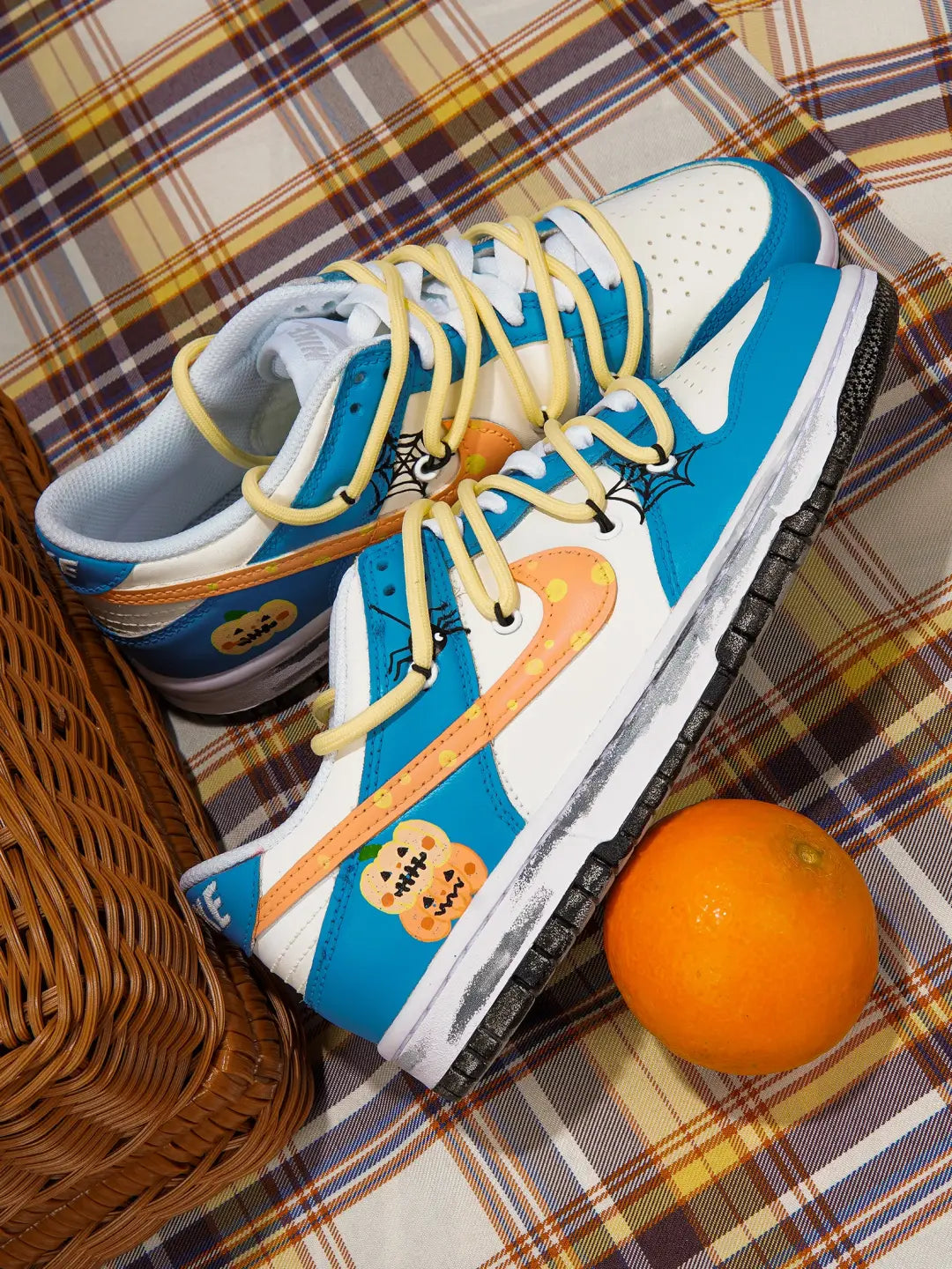 [Custom Silly Pumpkin] Dunk Skateboarding Shoes Unisex Low-top Blue/White