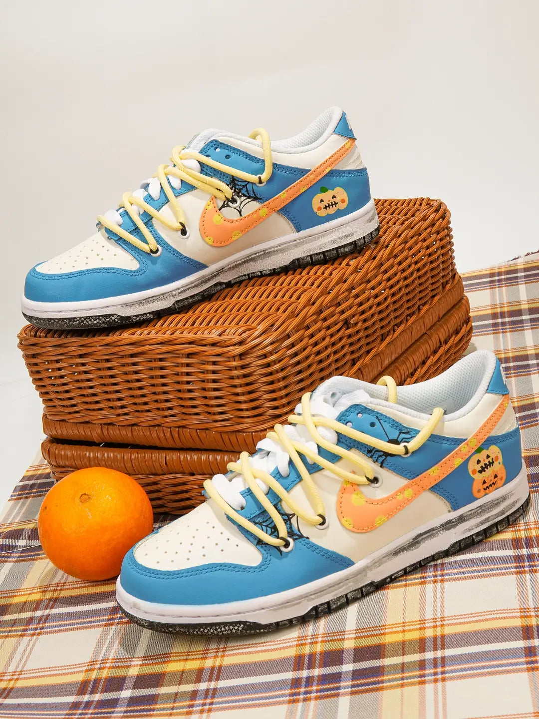 [Custom Silly Pumpkin] Dunk Skateboarding Shoes Unisex Low-top Blue/White