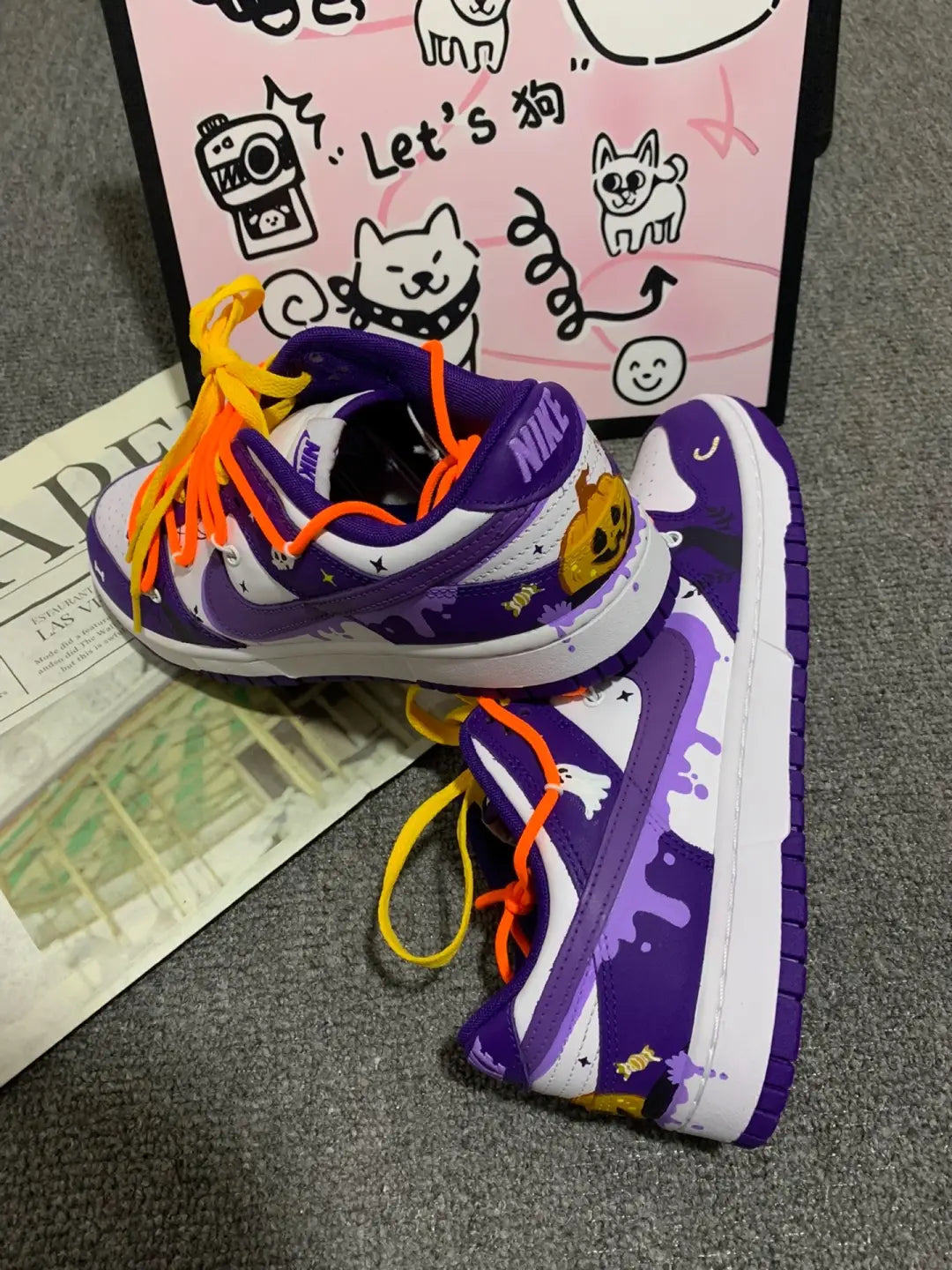 [Custom Dark Purple Pumpkin] Dunk Low Skateboard Shoes Unisex Purple/Orange