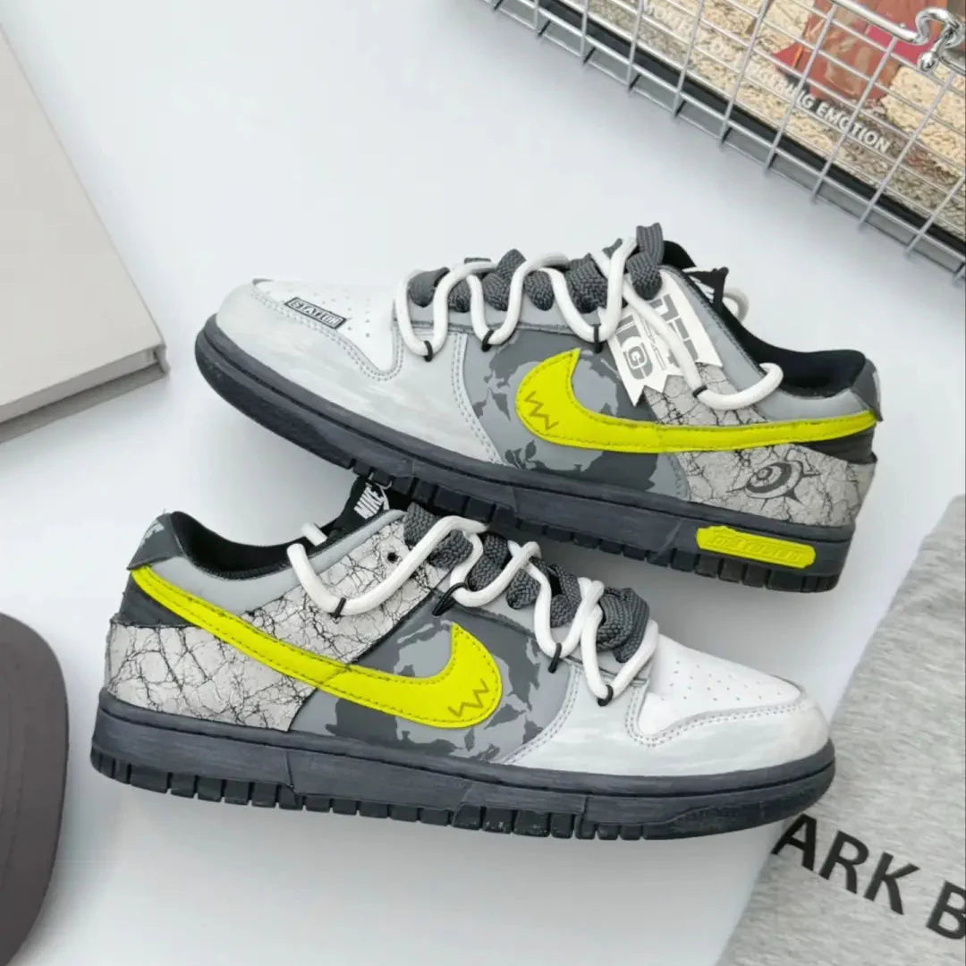 [Custom Hiking]  Dunk Skateboarding Shoes Unisex Low-top Grey/green