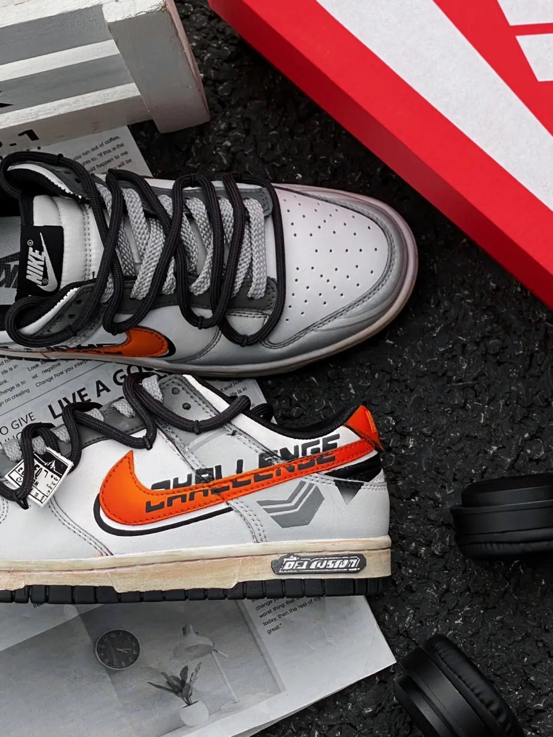 [Custom Sunrise]  Dunk Skateboarding Shoes Unisex Low-top Gray