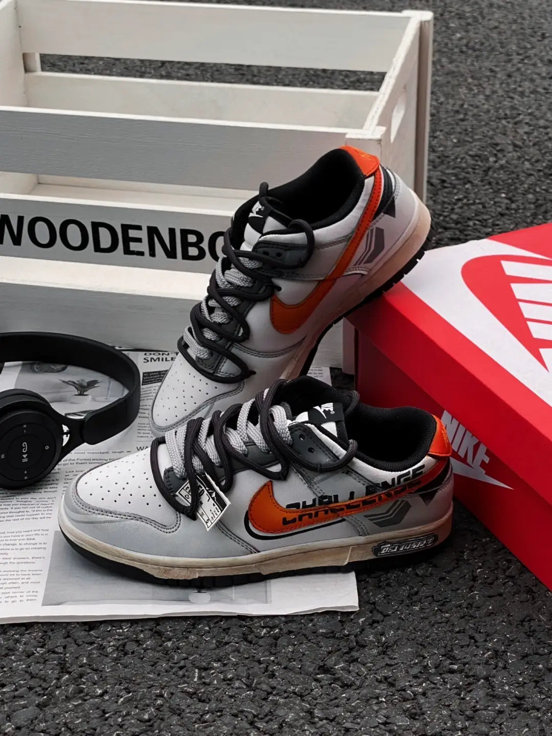 [Custom Sunrise]  Dunk Skateboarding Shoes Unisex Low-top Gray