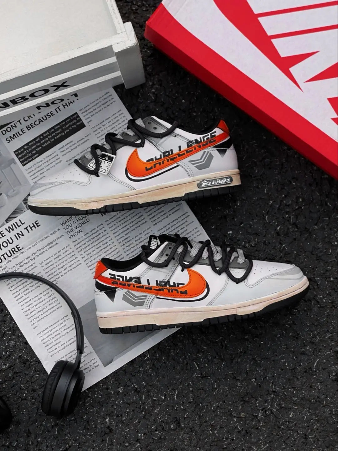 [Custom Sunrise]  Dunk Skateboarding Shoes Unisex Low-top Gray