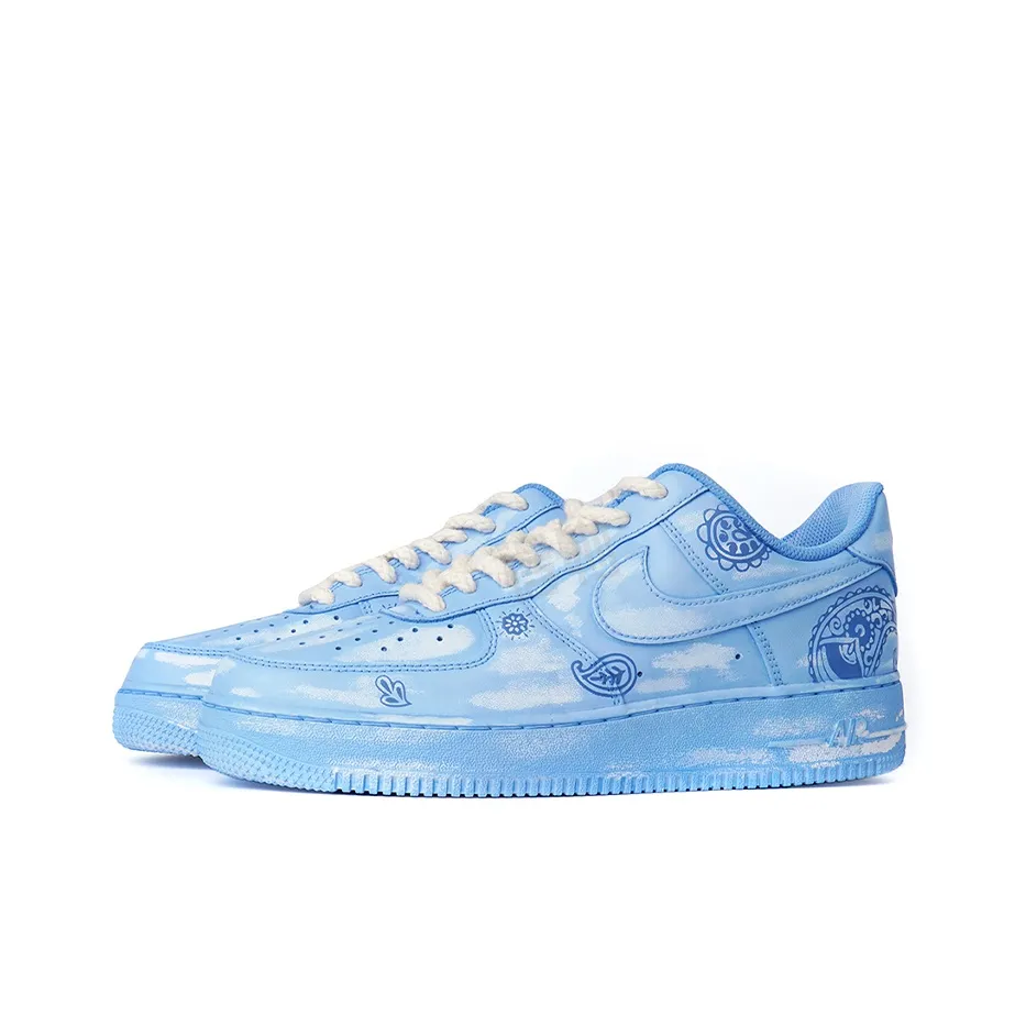 [Custom Blue And Pink Stucco Cashew Nut Flower] Air Force 1 Skateboarding Shoes Unisex
