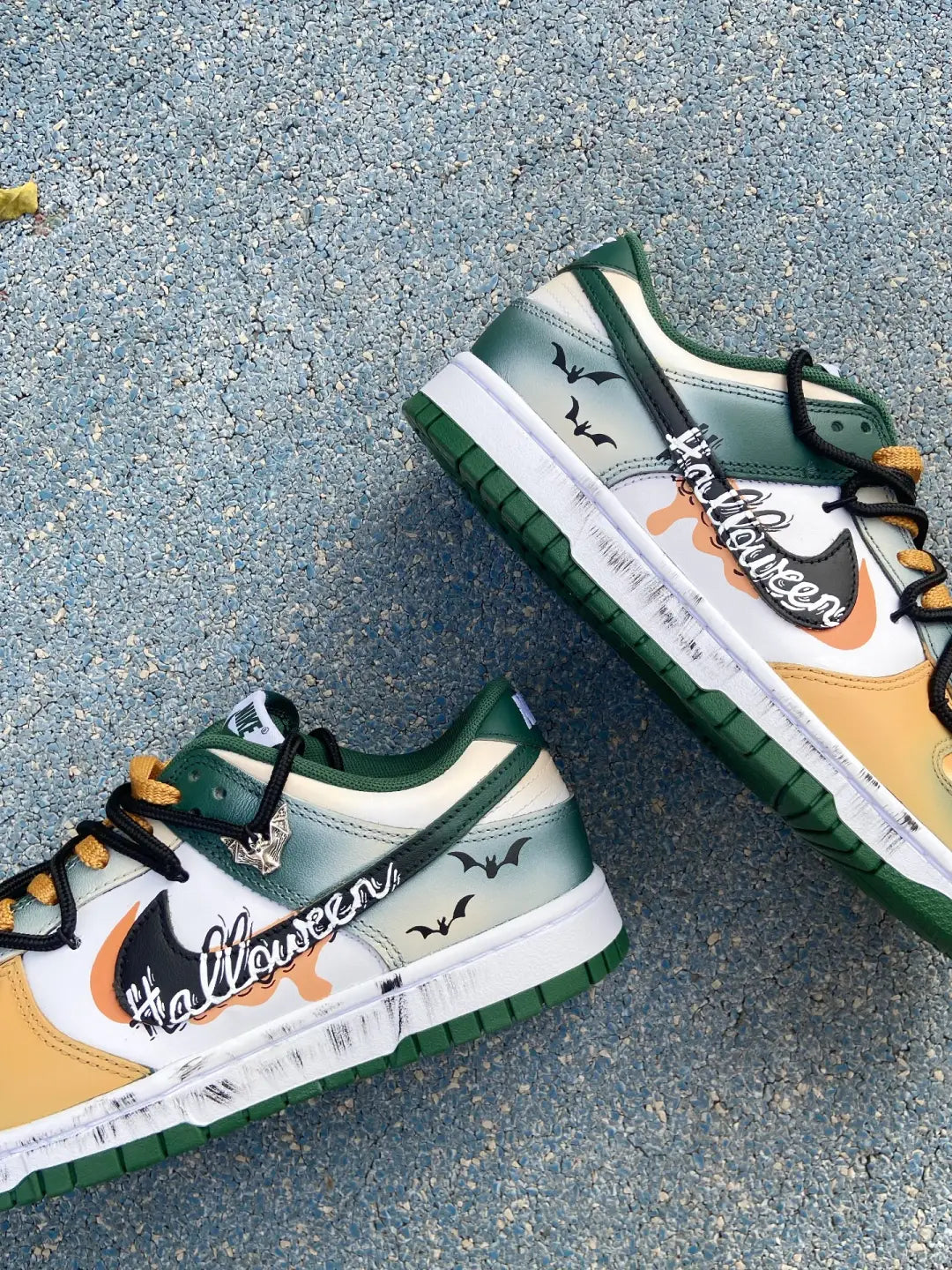 [Custom Halloween Midnight] Dunk Skateboarding Shoes Unisex Low-top Green/Orange