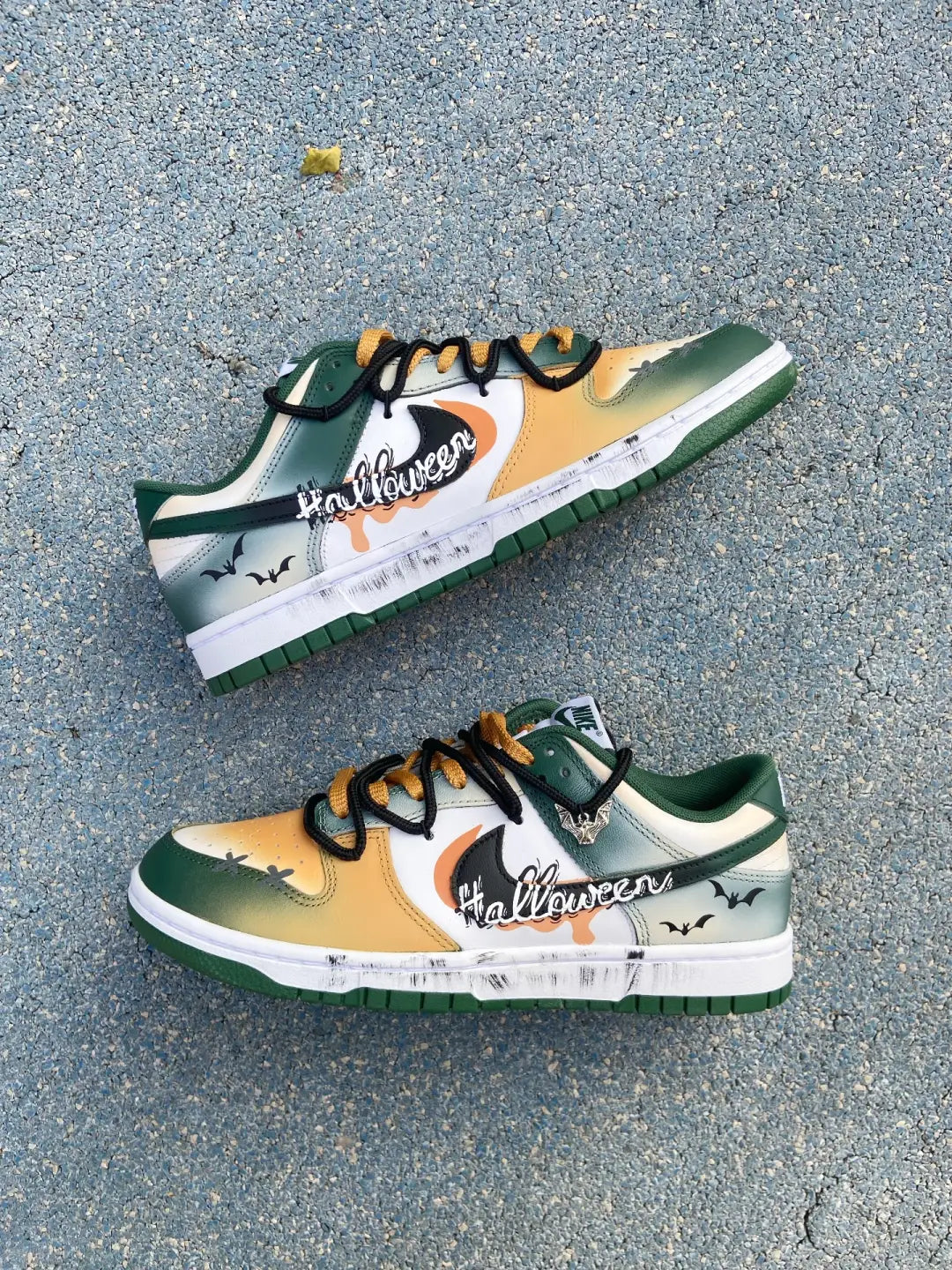 [Custom Halloween Midnight] Dunk Skateboarding Shoes Unisex Low-top Green/Orange