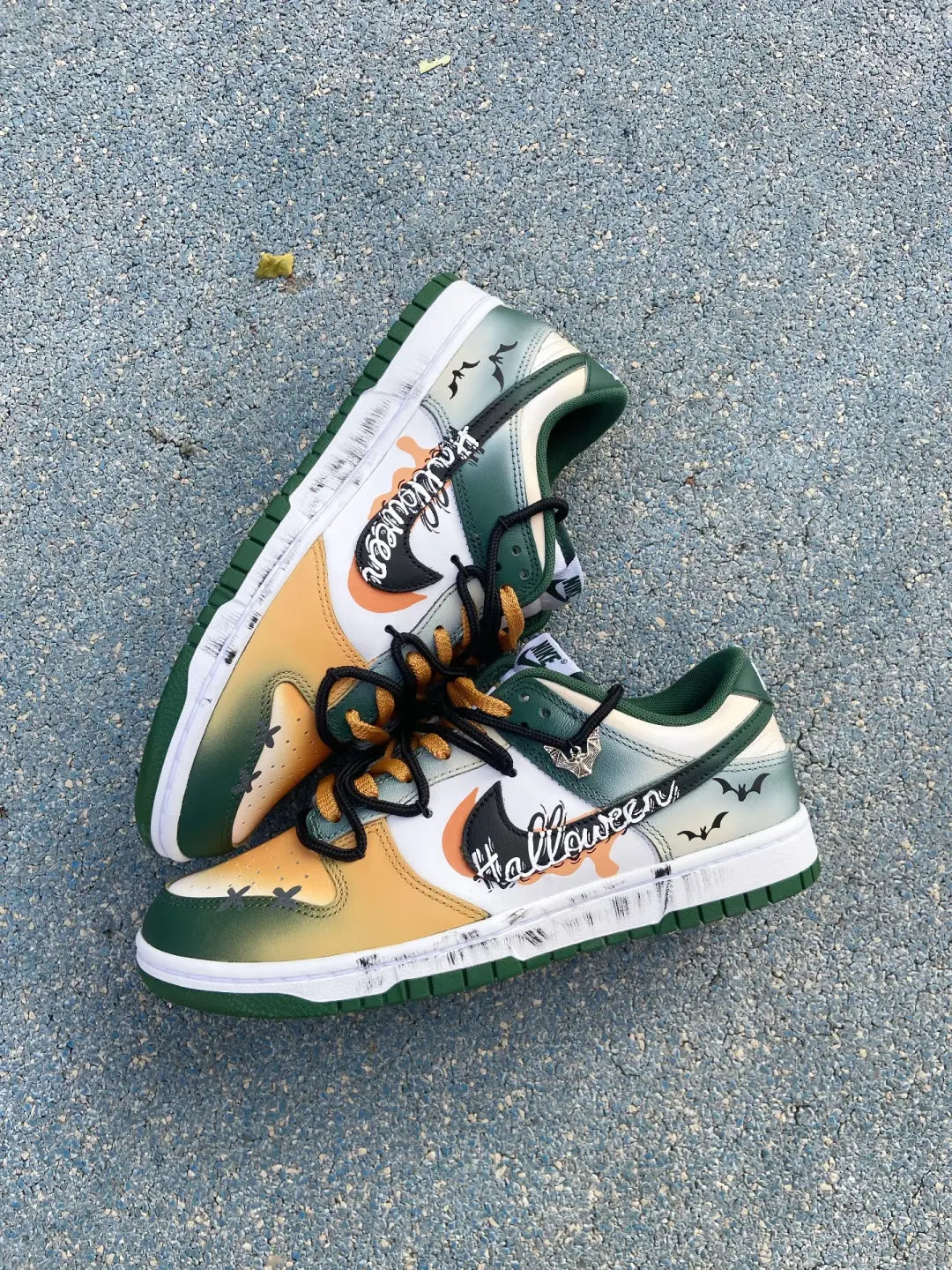 [Custom Halloween Midnight] Dunk Skateboarding Shoes Unisex Low-top Green/Orange