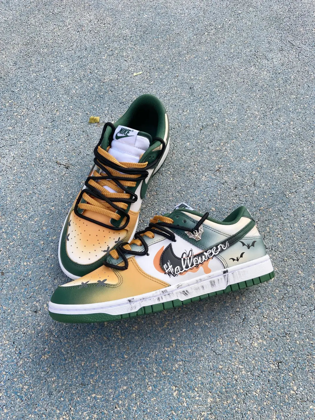 [Custom Halloween Midnight] Dunk Skateboarding Shoes Unisex Low-top Green/Orange