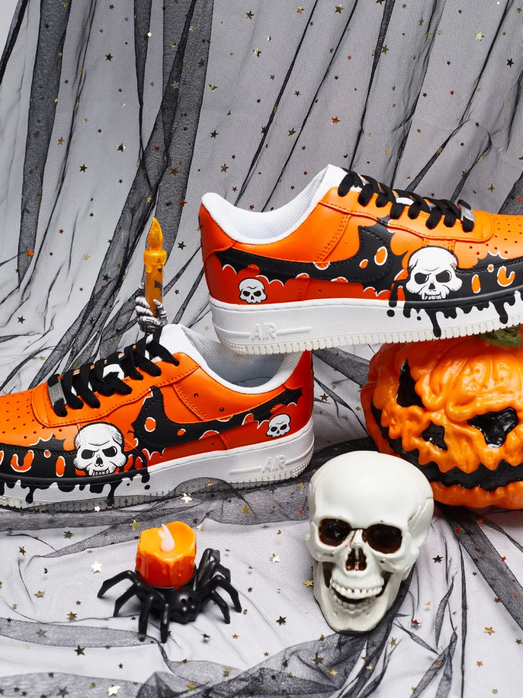 [Customized Hand-painted Graveyard Shadows] Air Force 1 Low-top Shoes Unisex Halloween Series Orange