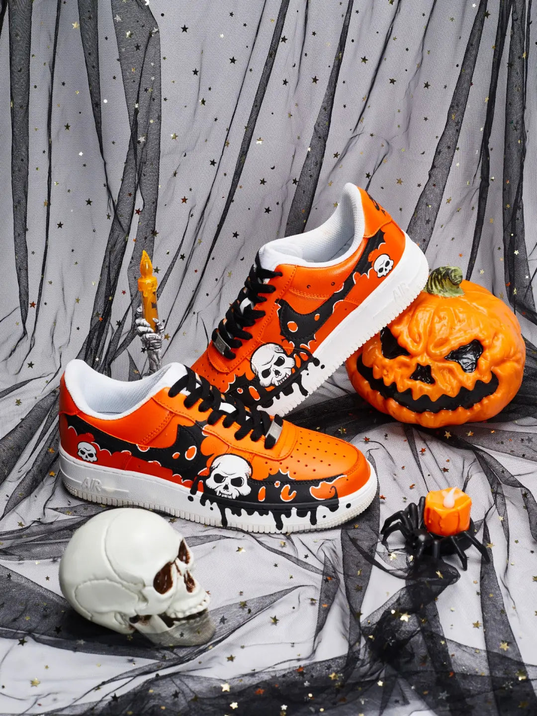 [Customized Hand-painted Graveyard Shadows] Air Force 1 Low-top Shoes Unisex Halloween Series Orange