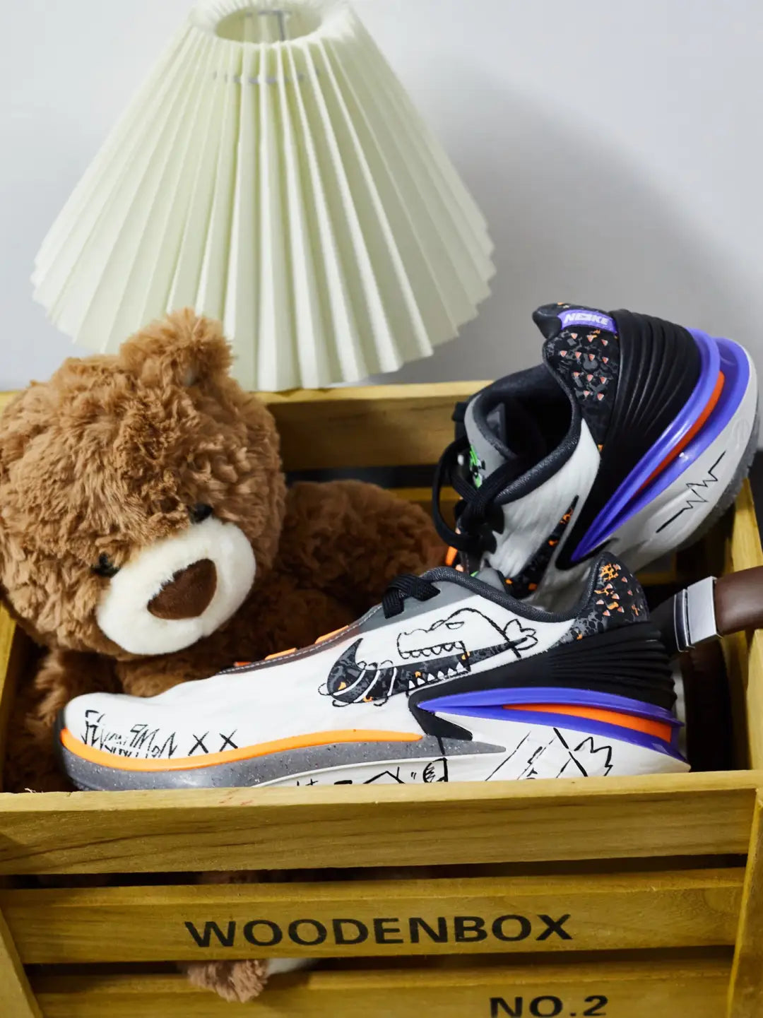 [Custom Godzilla Graffiti] Air Zoom G.T. Cut 2 Basketball Shoes Unisex Low-Top White/Black/Purple/Orange