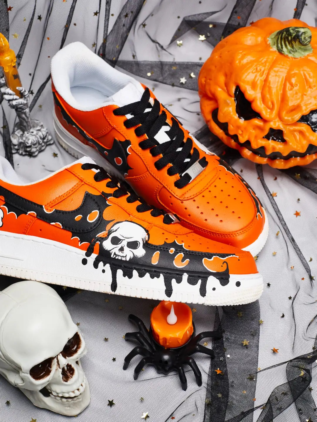 [Customized Hand-painted Graveyard Shadows] Air Force 1 Low-top Shoes Unisex Halloween Series Orange