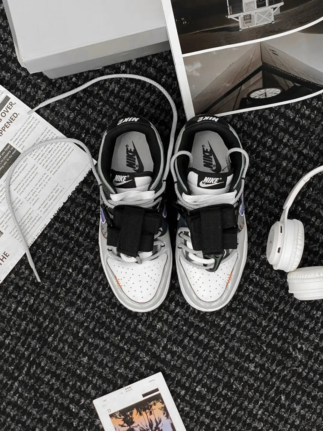 [Custom Northern Lights]  Dunk Skateboarding Shoes Low-top Grey/black