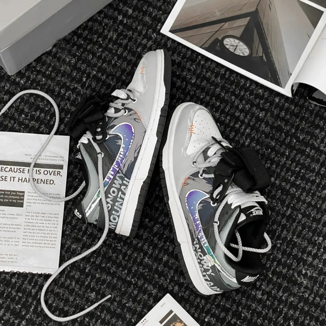 [Custom Northern Lights]  Dunk Skateboarding Shoes Low-top Grey/black