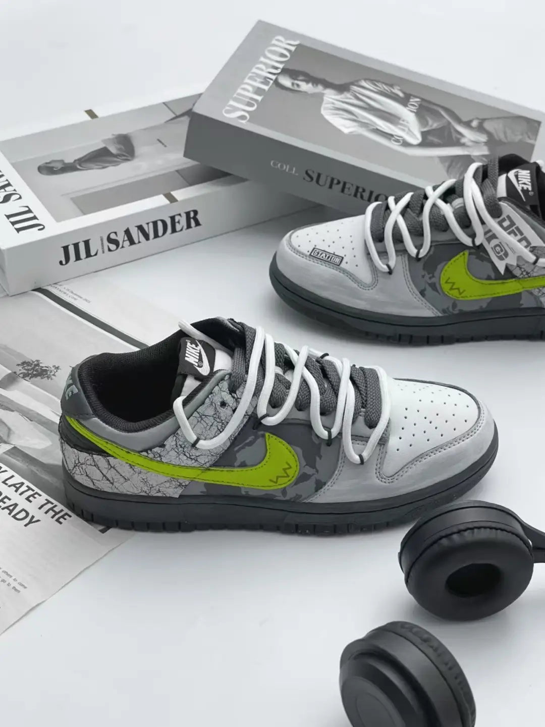 [Custom Hiking]  Dunk Skateboarding Shoes Unisex Low-top Grey/green