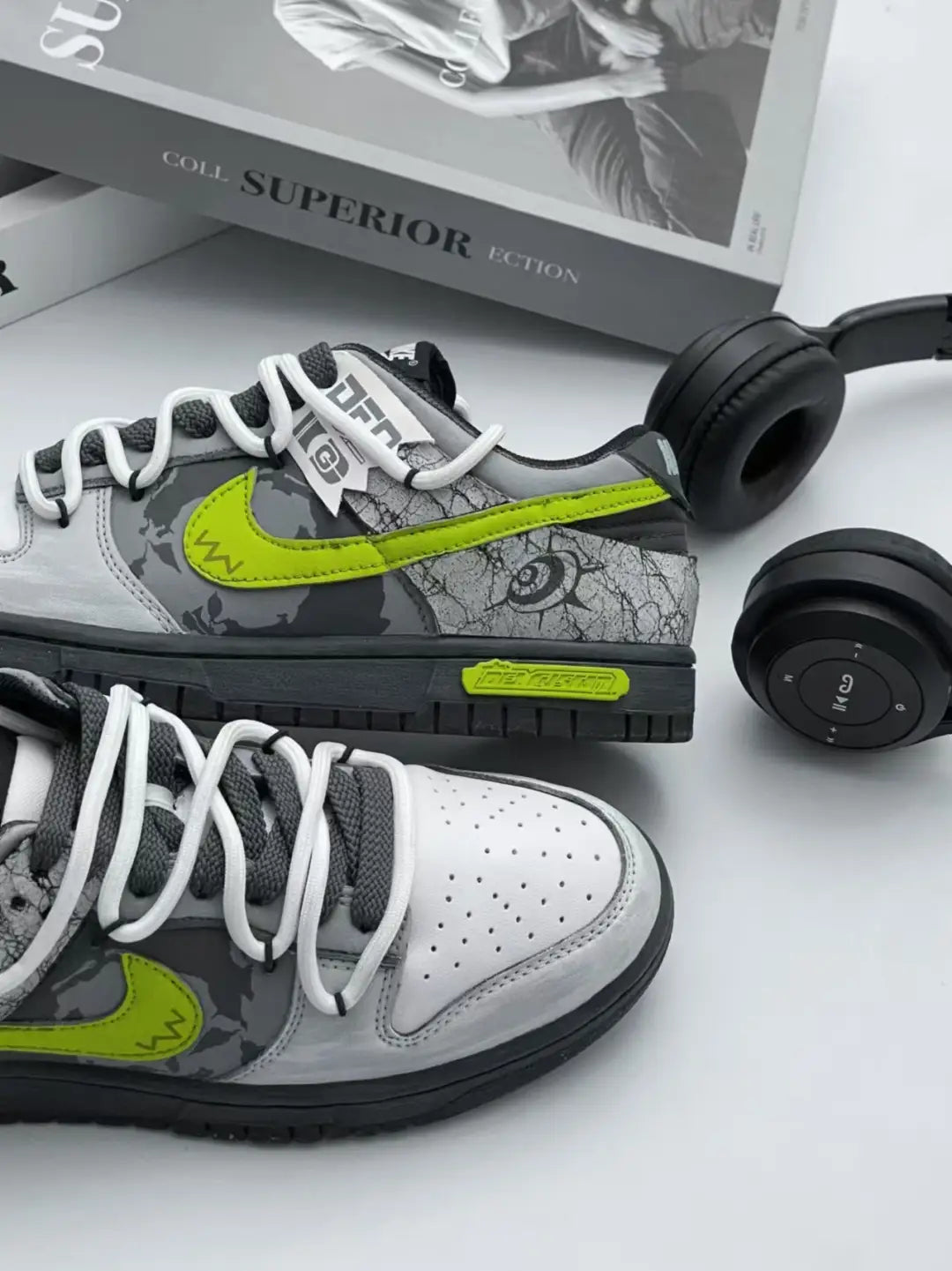 [Custom Hiking]  Dunk Skateboarding Shoes Unisex Low-top Grey/green