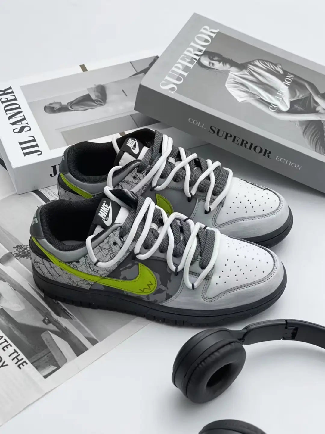 [Custom Hiking]  Dunk Skateboarding Shoes Unisex Low-top Grey/green